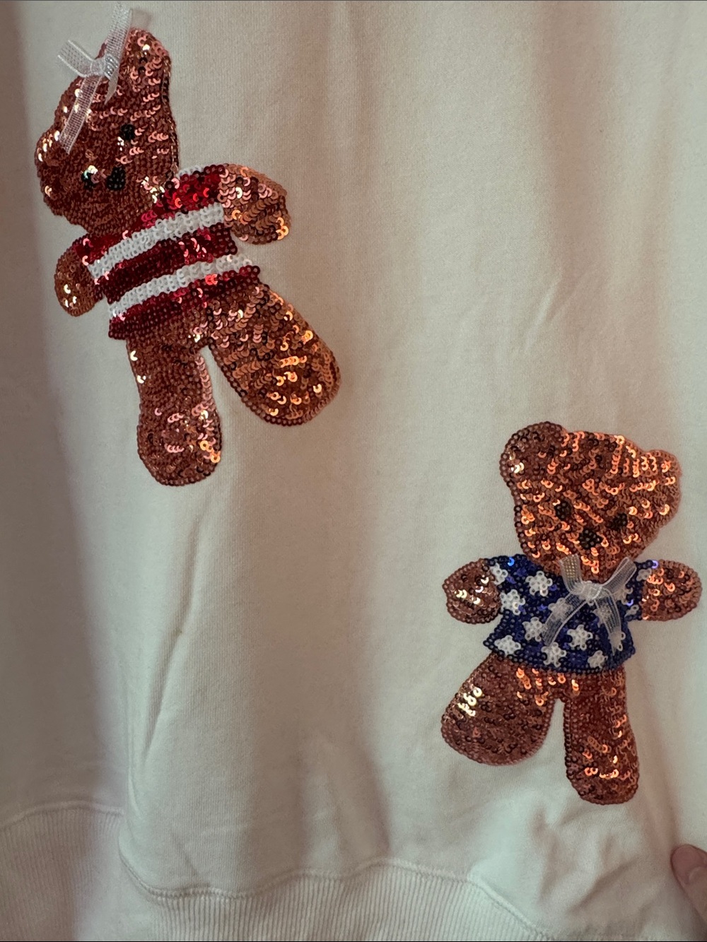 Red White and Blue Sequined Teddy Bear Sweatshirt - Picture 3 of 3